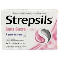 Strepsils Fraise Past Sans Sucre Edulcoree A L'isomalt, Maltitol Et Saccha Sod Plq/24