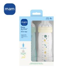 Mam Easy Active Biberon Tetine Debit X Colore Ice + Pearl 330Ml X2