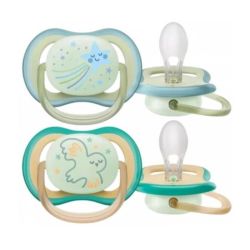 Avent Ultra Air Sucette Nuit Silicone 0-6Mois Mixte Etui/2