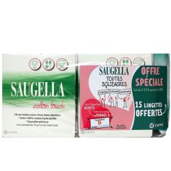 Saugella Cotton Touch Serviette Periodique Avec Ailettes Jour Lot/2+Lingettes Offertes