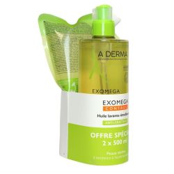 Aderma Exomega Control Huile Lavante Emolliente Anti-Grattage Fl/500Ml+Eco-Recharge/500Ml