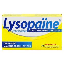 Lysopaïne Cetylpyridinium Lysozyme Cpr A Sucer Maux De Gorge Sans Sucre Edulcore Au Sorbitol Et A La Saccharine 2T/18