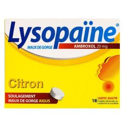 Lysopaïne Ambroxol 20 Mg Past Maux De Gorge Sans Sucre Citron Edulcoree Au Sorbitol Et Au Sucralose Plq/18