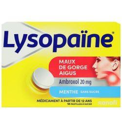 Lysopaïne Ambroxol 20 Mg Past Maux De Gorge Sans Sucre Menthe Edulcoree Au Sorbitol Et Saccharine Sodique Plq/18