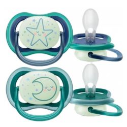 Avent Ultra Air Sucette Nuit Silicone 6-18Mois Mixte Etui/2