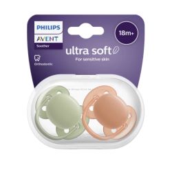 Avent Sucette Ultra Douce Silicone +18Mois Orange/Vert B/2