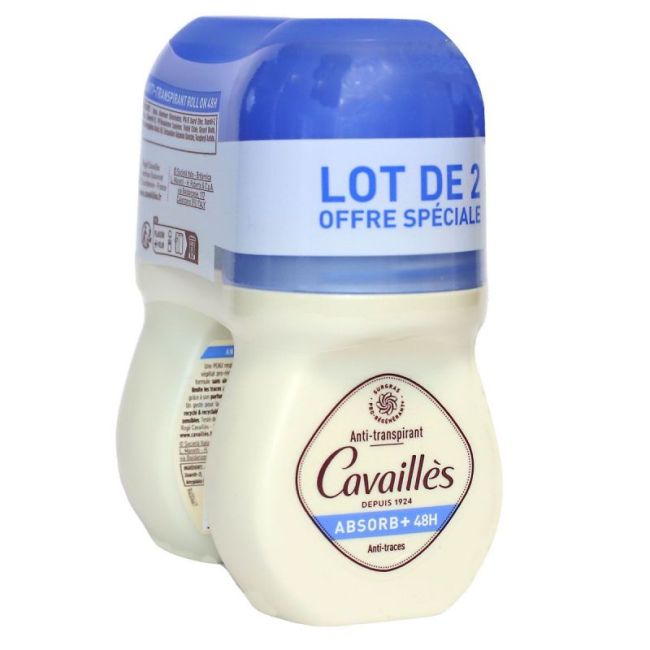 Cavailles Deo Absorb + Deodorant 48H Ani-Traces 2Roll-On/50Ml