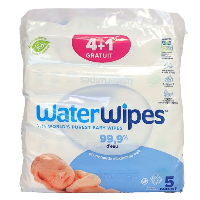 Waterwipes Lingette Biodegradable Bebe 4+1Paquets/60