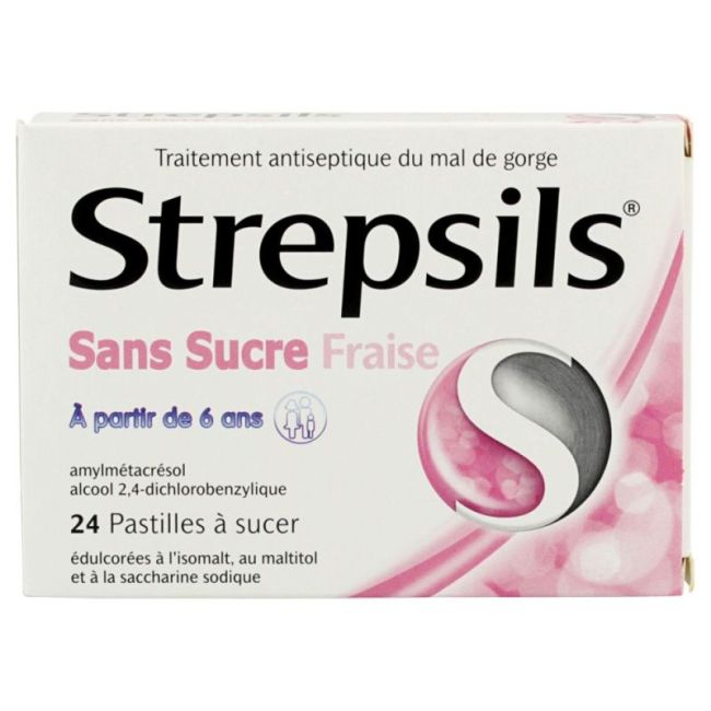 Strepsils Fraise Past Sans Sucre Edulcoree A L'isomalt, Maltitol Et Saccha Sod Plq/24