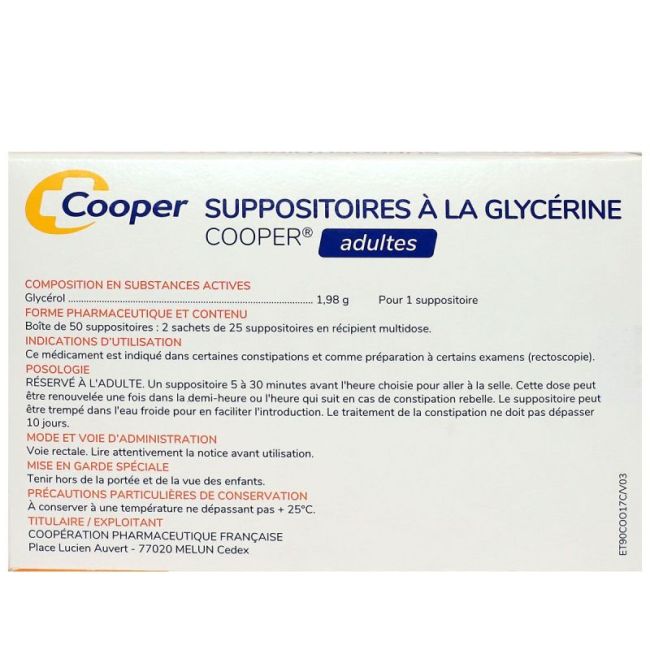Suppositoires A La Glycerine Cooper Suppos En Recipient Multidose Adultes 2Sach/25 (50)