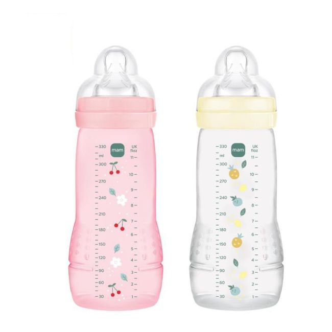 Mam Easy Active Biberon Tetine Debit X Colore Berry + Pearl 330Ml X2
