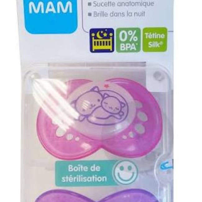 Mam Sucette Silicone Nuit +18Mois B/2