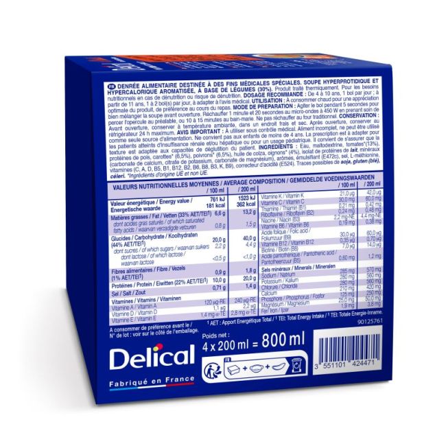 Delical Soupe Hp Hc Nutriment Veloute Legumes Du Soleil 4Bols/200Ml