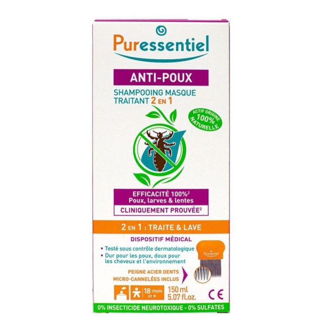 Puressentiel Anti-Poux Shampooing Masque Traitant 2 En 1 Fl/150Ml+Peigne