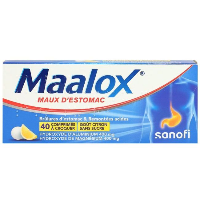 Maalox Hydroxyde D'aluminium/Hydroxyde De Magnesium Sans Sucre 400 Mg/400 Mg Cpr A Croquer Maux D'estomac Plq/40
