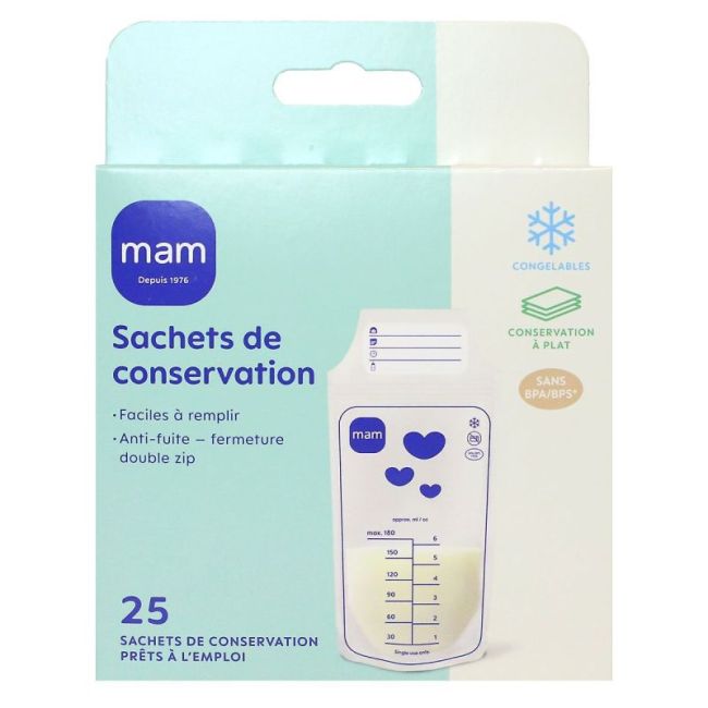 Mam Allaitement Sachet Conservation Lait Maternel 180Ml B/25