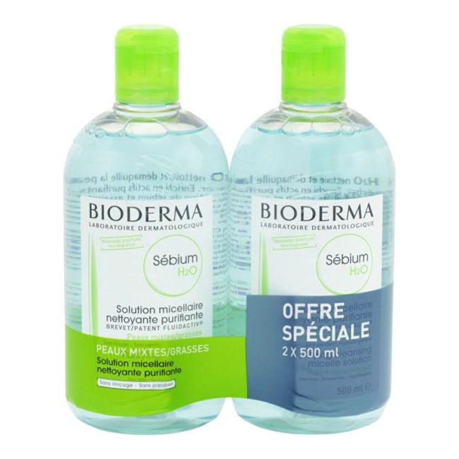 Bioderma Sebium H2O Eau Micellaire Sans Savon Nettoyante Peau Grasse 2Fl/500Ml