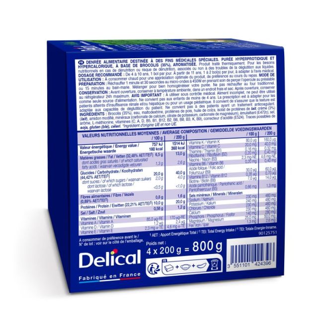 Delical Puree Hp Hc Nutriment Brocolis Pointe De Creme 4Bols/200G