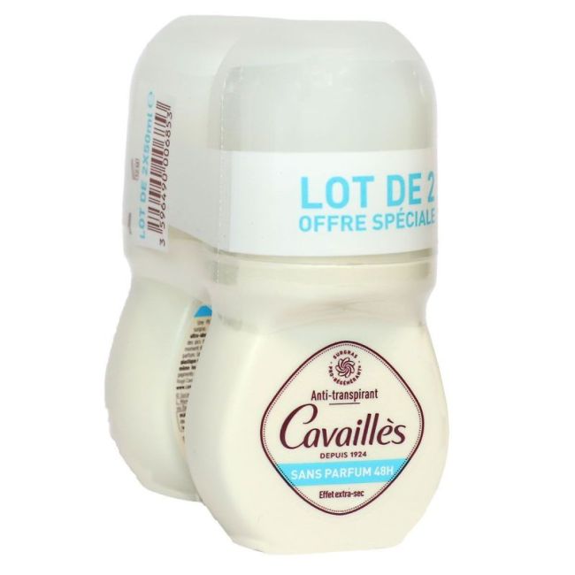 Cavailles Deo Absorb + Deodorant Sans Parfum 48H 2Roll-On/50Ml