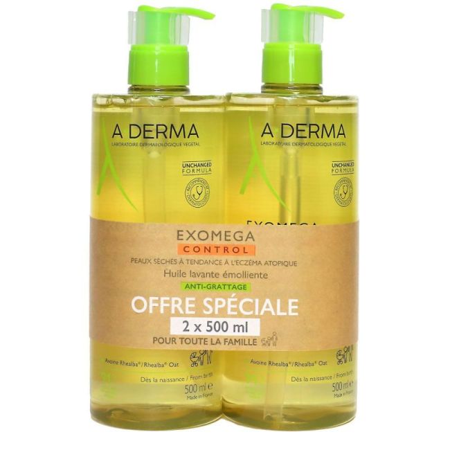 Aderma Exomega Control Huile Lavante Emolliente Anti-Grattage 2Fl/500Ml Nouveaux Flacons