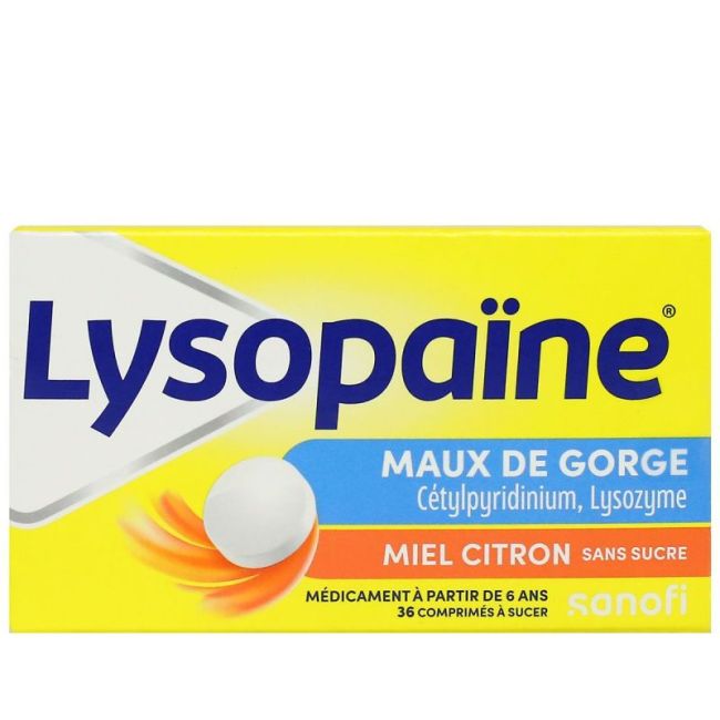 Lysopaïne Cetylpyridinium Lysozyme Cpr A Sucer Miel Citron Sans Sucre Edulcore Au Sorbitol Et A La Saccharine 2T/18