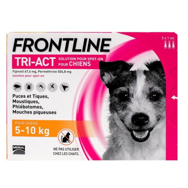 Frontline Tri-Act Solution Pour Spot-On Chien 5-10Kg 3Pipettes/1Ml