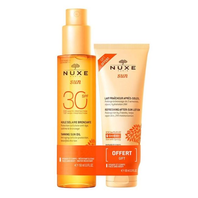 Nuxe Sun Spf30 Huile Bronzante Visage Et Corps Fl Pompe/150Ml+Lait Ap Sol