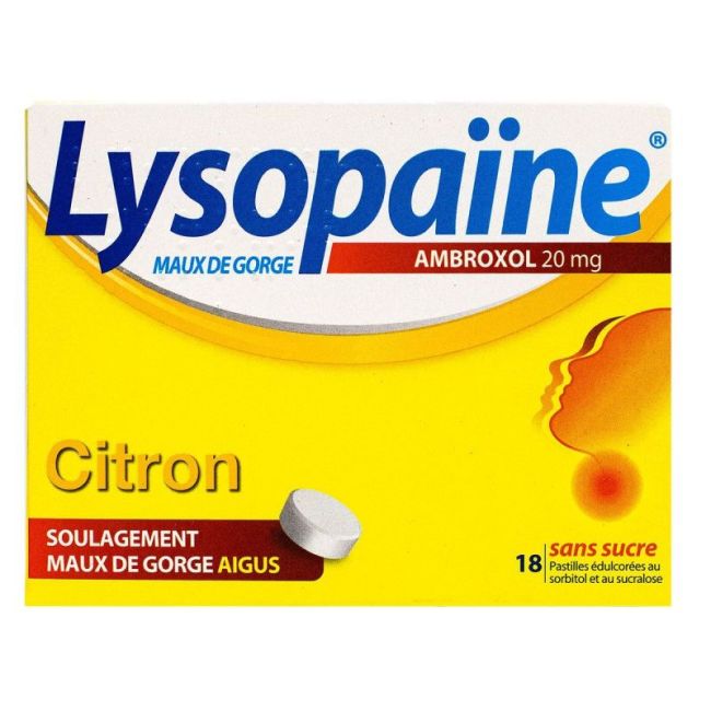 Lysopaïne Ambroxol 20 Mg Past Maux De Gorge Sans Sucre Citron Edulcoree Au Sorbitol Et Au Sucralose Plq/18