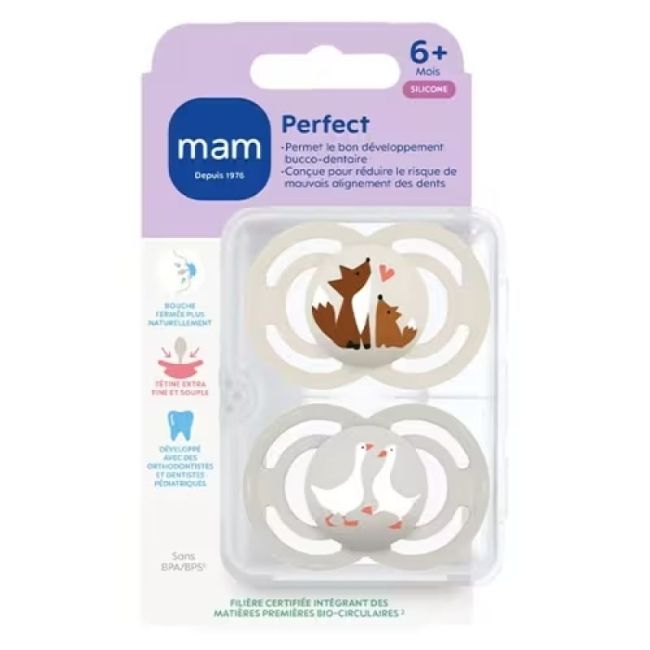 Mam Perfect Sucette Anatomique Silicone +6Mois Animaux B/2