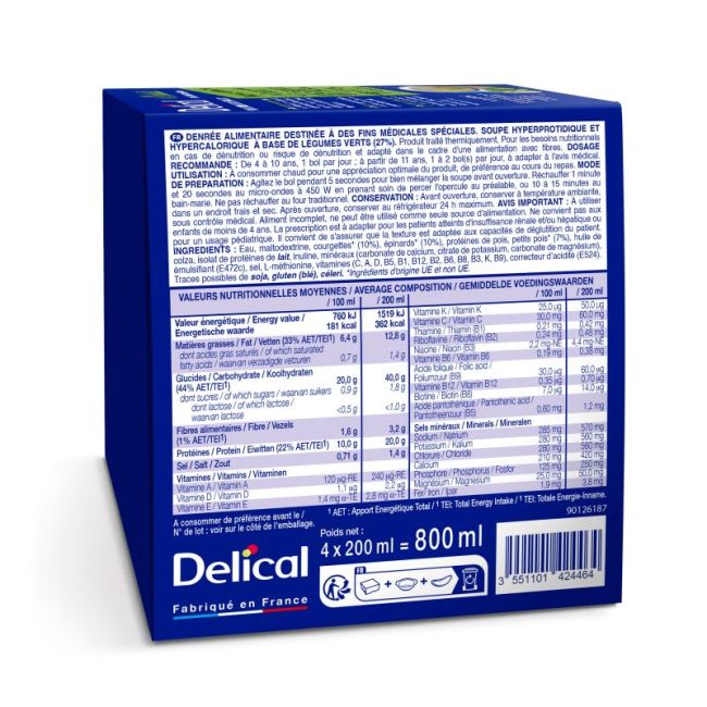 Delical Soupe Hp Hc Nutriment Veloute Legumes Verts 4Bols/200Ml