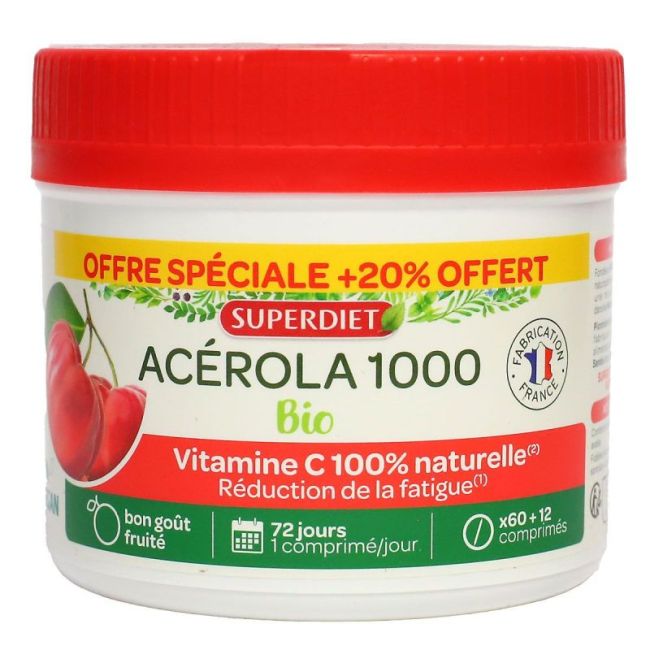 Superdiet Acerola 1000 Bio Cpr A Croquer Pot/72