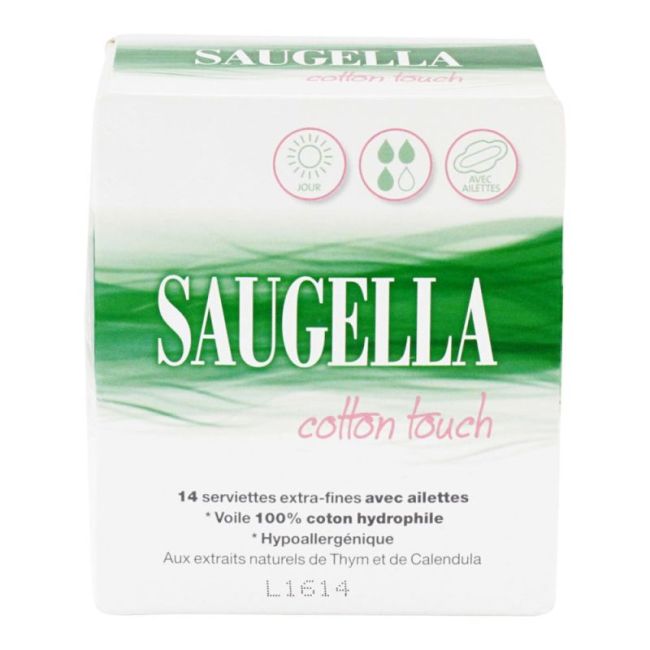 Saugella Cotton Touch Serviette Periodique Avec Ailettes Jour B/14