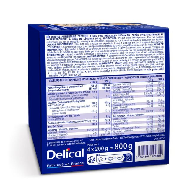 Delical Puree Hp Hc Nutriment Celeri Pommes De Terre Pointe De Creme 4Bols/200G