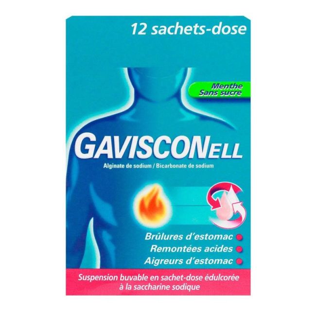 Gavisconell Susp Buv Sachet-Dose Menthe Sans Sucre 12Sach/10Ml