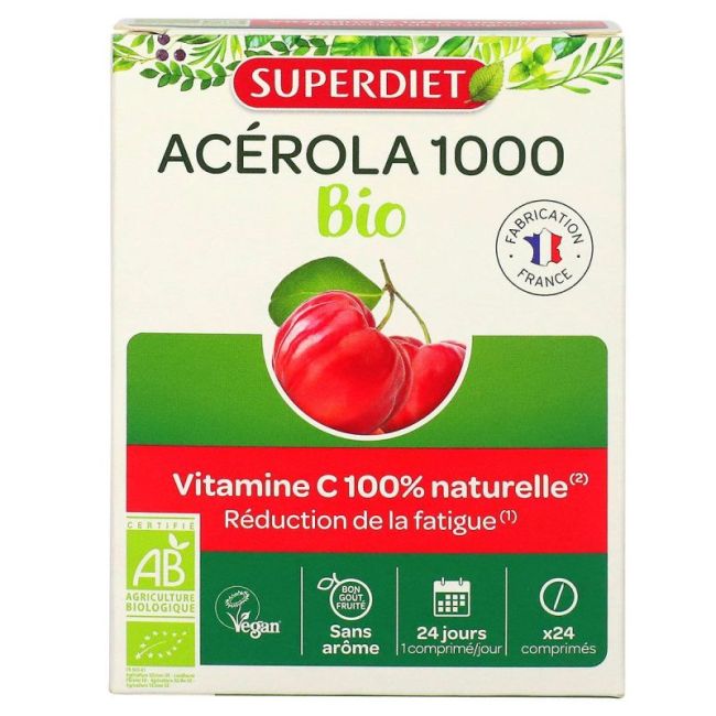 Superdiet Acerola 1000 Bio Cpr A Croquer B/24