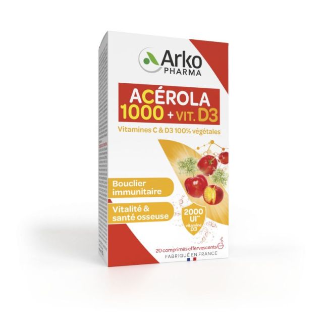 Arkopharma Acerola 1000 + Vitamine D3 Cpr Eff B/20