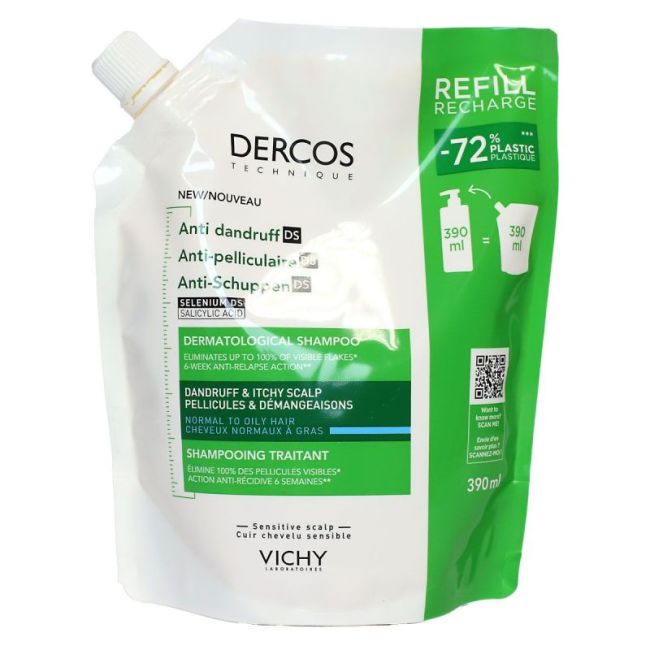 Dercos Ds Shampooing Antipelliculaire Cheveux Gras Eco-Recharge/390Ml