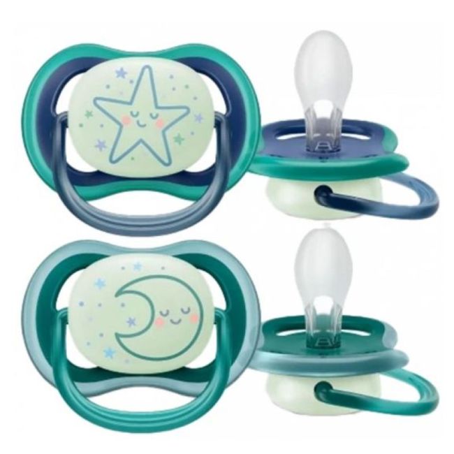 Avent Ultra Air Sucette Nuit Silicone 6-18Mois Mixte Etui/2