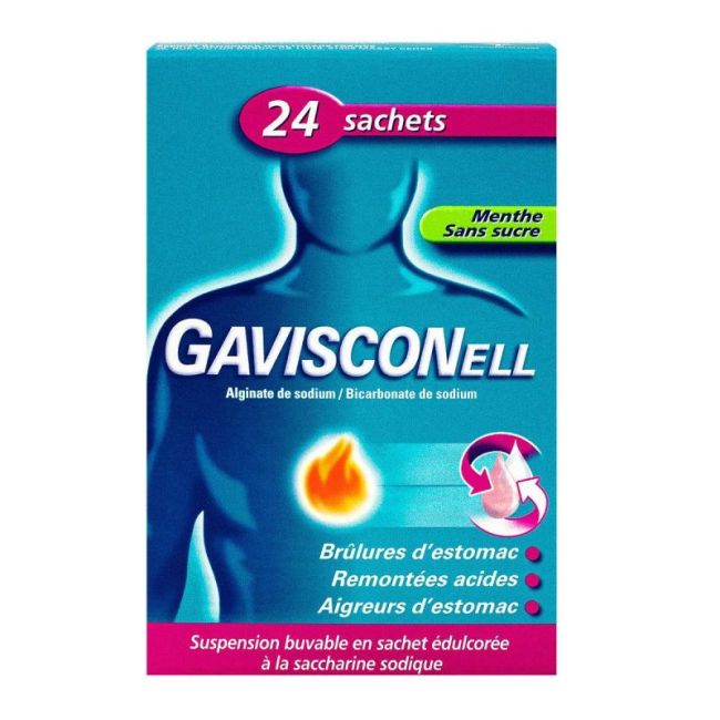 Gavisconell Susp Buv Sachet-Dose Menthe Sans Sucre 24Sach/10Ml