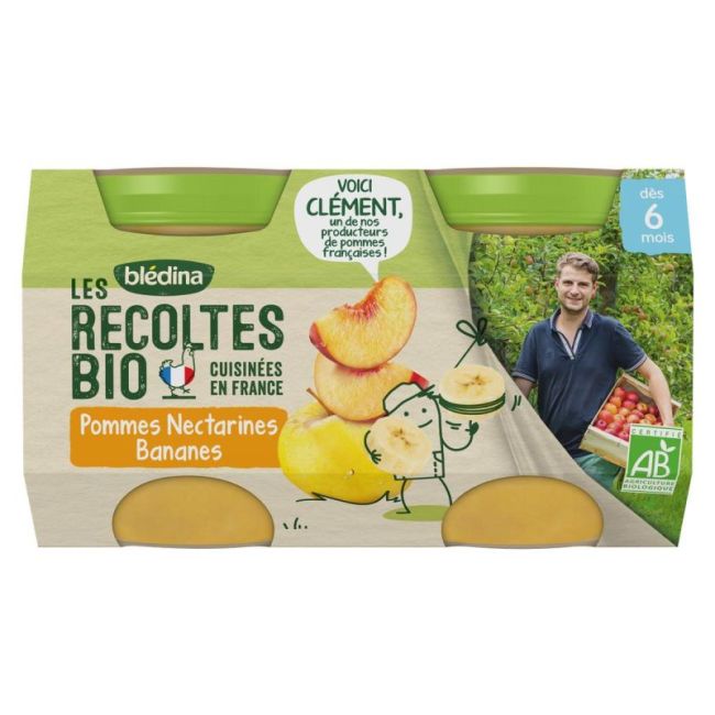 Bledina Les Recoltes Bio Aliment Infant Pommes Nectarines Bananes 2Pots/130G