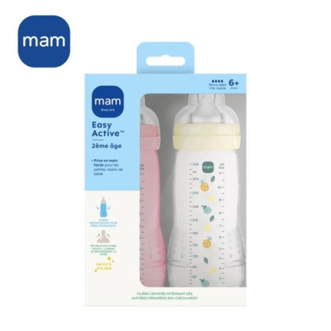 Mam Easy Active Biberon Tetine Debit X Colore Berry + Pearl 330Ml X2