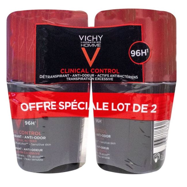 Vichy Homme Detranspirant Clinical Control Anti-Odeur 96H 2Roll-On/50Ml